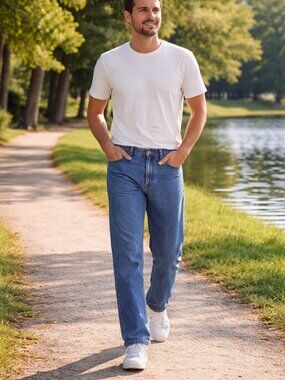 Geoffrey Beene Men's Jeans 32 x 30 Blue Denim Medium Wash Straight Leg Used